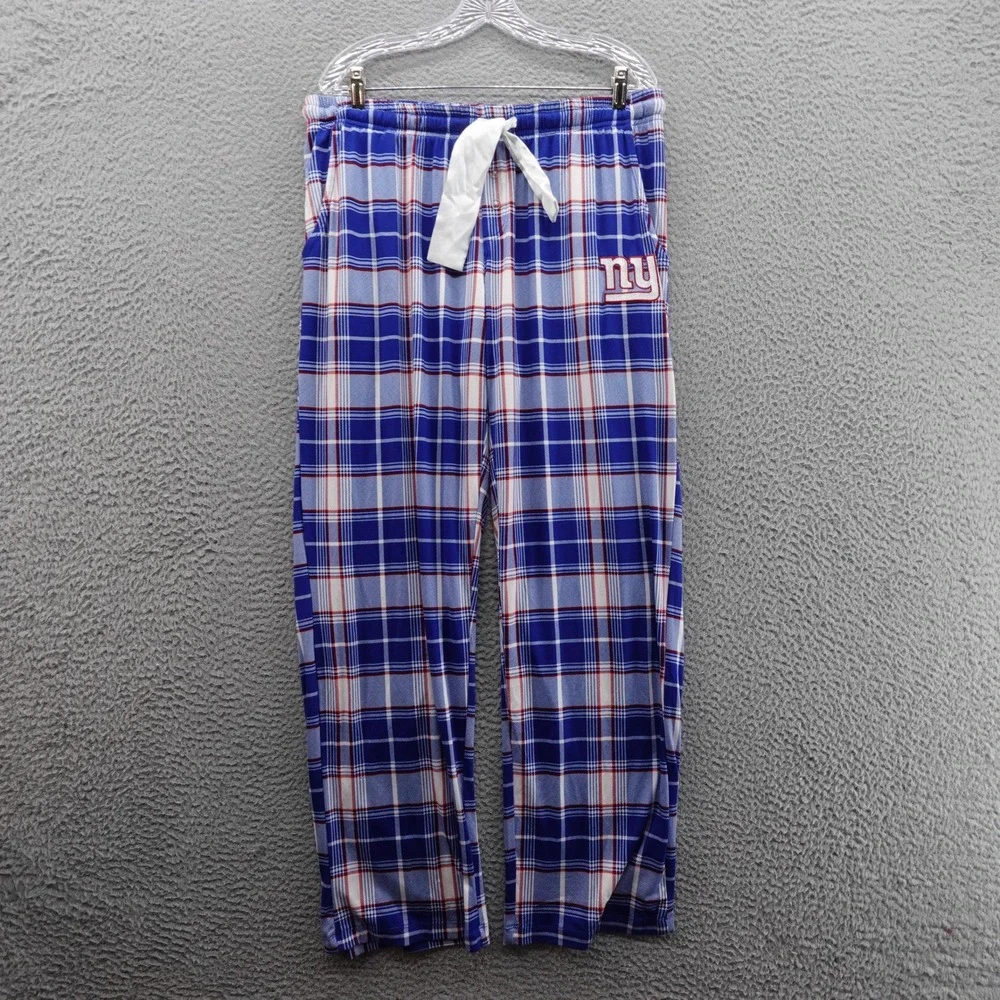 New York Giants NFL Plaid‎ Flannel Lounge Pants Large Blue White Women NWT